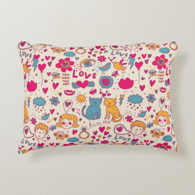 Colourful romantic pattern decorative pillow (Front)