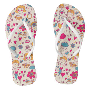 Colourful romantic pattern flip flops