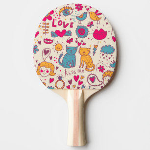 Colourful romantic pattern ping pong paddle