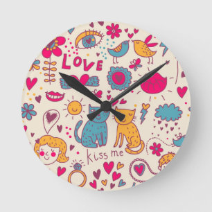 Colourful romantic pattern round clock
