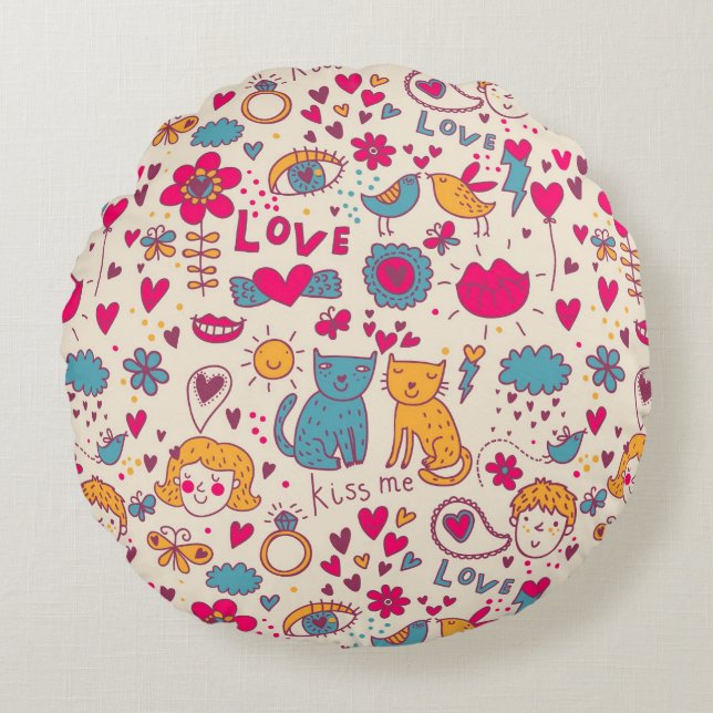 Colourful romantic pattern round pillow (Front)