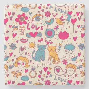 Colourful romantic pattern stone coaster