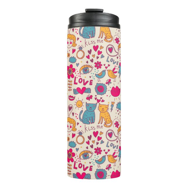Colourful romantic pattern thermal tumbler (Front)