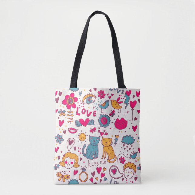 Colourful romantic pattern tote bag (Front)