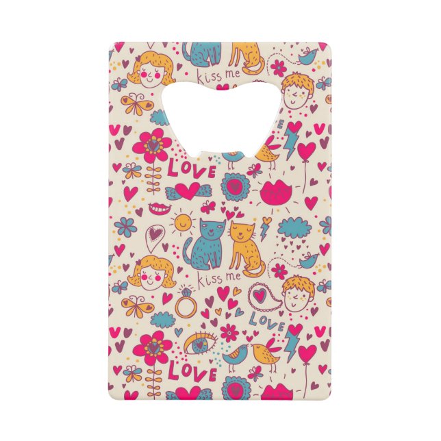 Colourful romantic pattern wallet bottle opener (Front)