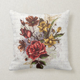 Colourful Romantic Vintage Floral Design Throw Pillow