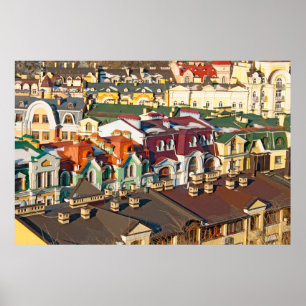 Colourful roofs in winter in Kiev, Ukrainevariegat Poster