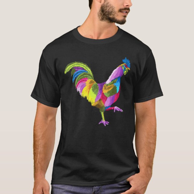 Colourful Rooster Art For Roosters Farm Or Bird T-Shirt (Front)