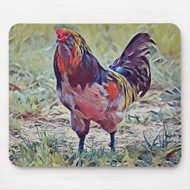 Colourful Rooster Art Mouse Pad (Front)