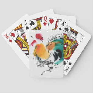 Colourful Rooster. Calligraphy and watercolor. Playing Cards