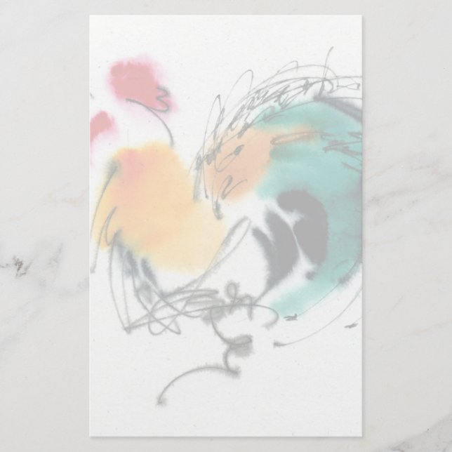 Colourful Rooster. Calligraphy and watercolor. Stationery (Front)