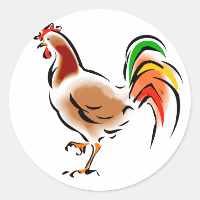Colourful Rooster Classic Round Sticker (Front)