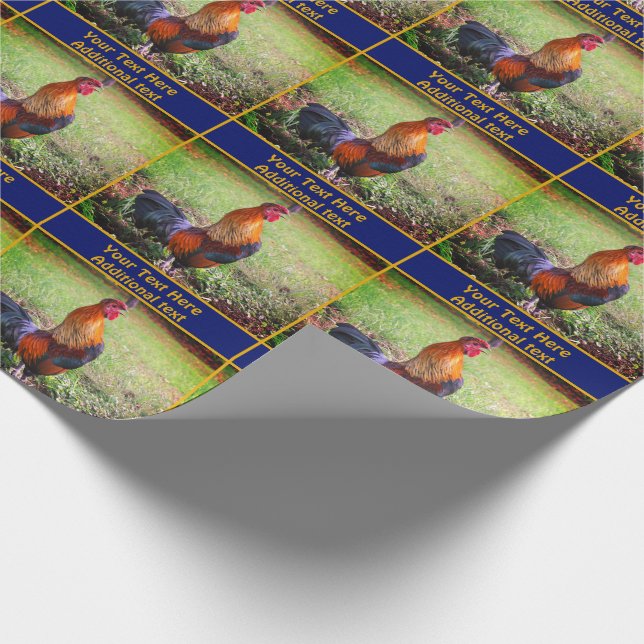 Colourful Rooster Crowing Personalized Wrapping Paper (Corner)