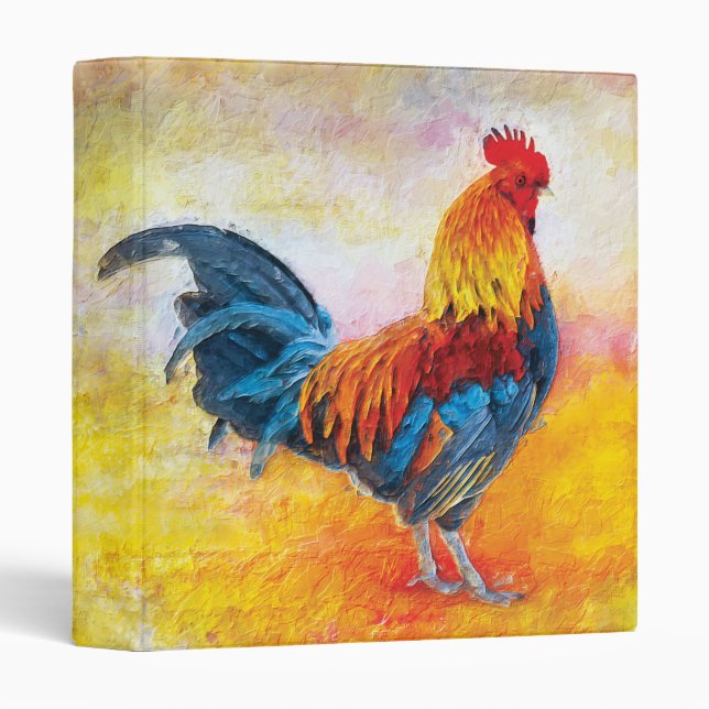 Colourful Rooster Digital Art Painting Binder (Front/Spine)