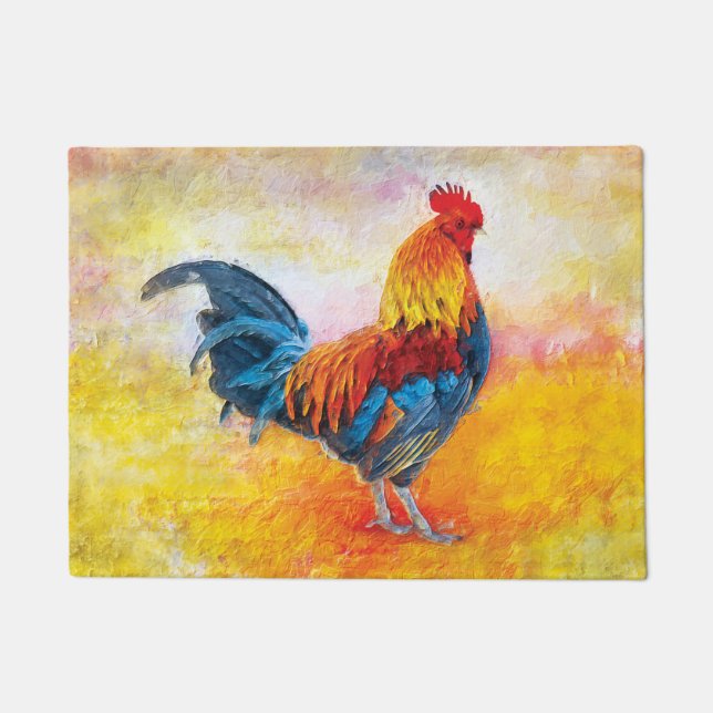 Colourful Rooster Digital Art Painting Doormat (Front)
