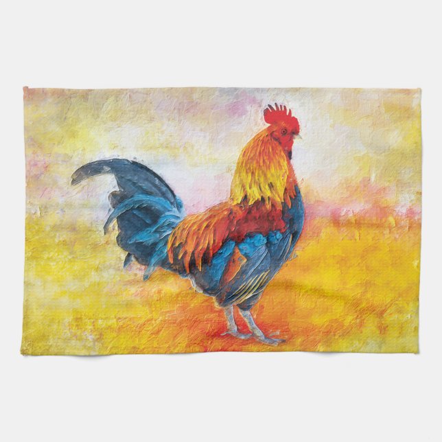 Colourful Rooster Digital Art Painting Kitchen Towel (Horizontal)