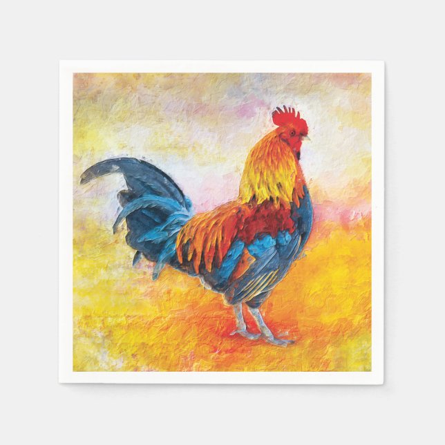 Colourful Rooster Digital Art Painting Napkin (Front)