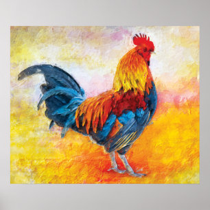 Colourful Rooster Digital Art Painting Poster