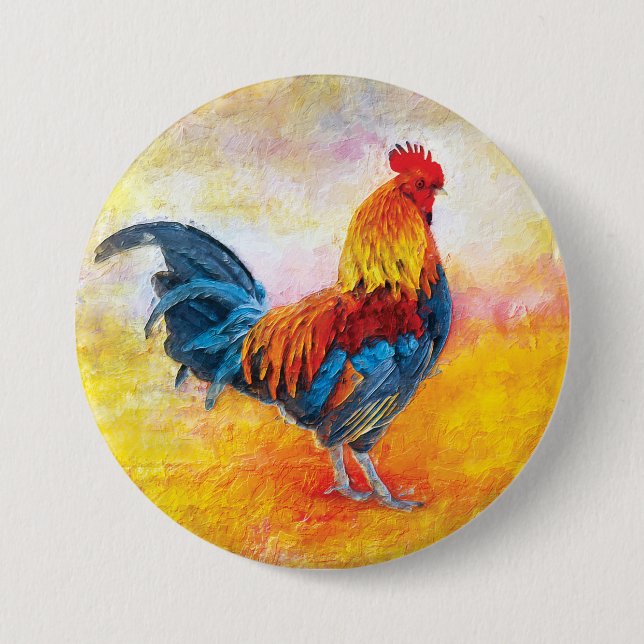 Colourful Rooster Digital Artwork Painting 3 Inch Round Button (Front)