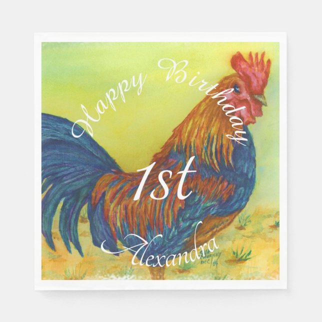 Colourful Rooster Happy Brthday Napkin (Front)