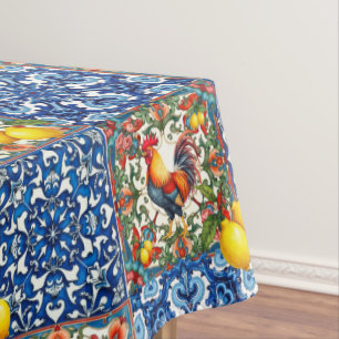 Colourful rooster,Mediterranean,mosaic,lemon, Tablecloth
