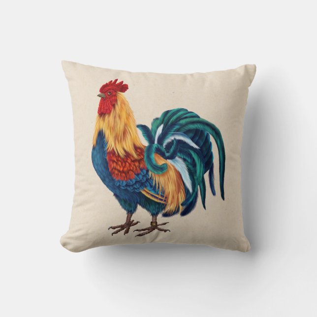 Colourful Rooster Pillow (Front)