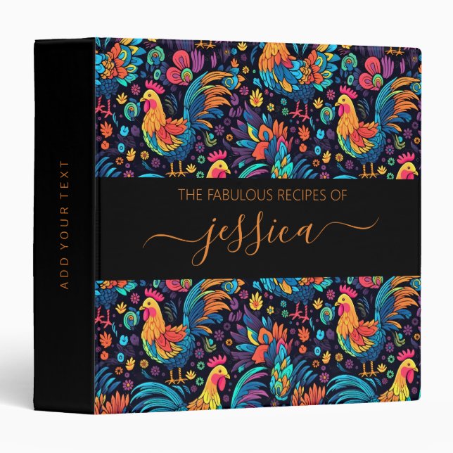 Colourful rooster script name recipe Binder (Front/Spine)