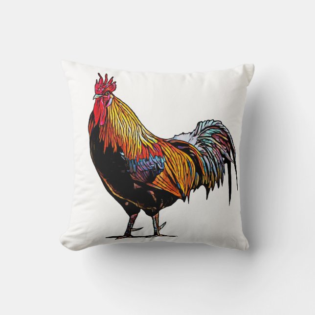 Colourful Rooster Throw Pillow (Front)