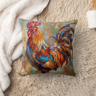 Colourful Rooster Throw Pillow