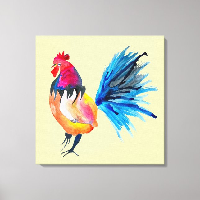 Colourful rooster watercolor animal canvas print (Front)