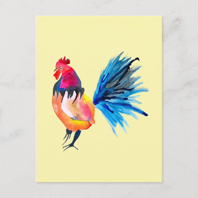 Colourful rooster watercolor animal postcard (Front)