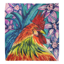 Colourful Rooster Watercolour Bandana