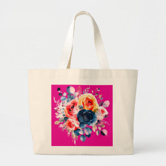 Colourful Rose bouquet with leaves and twigs  Large Tote Bag