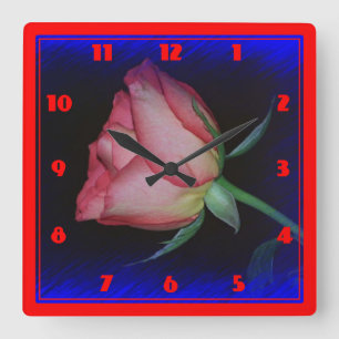 Colourful Rose closeup Square Wall Clock