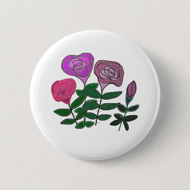 Colourful Rose Design 2 Inch Round Button (Front)