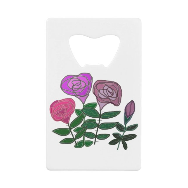 Colourful Rose Design Credit Card Bottle Opener (Front)