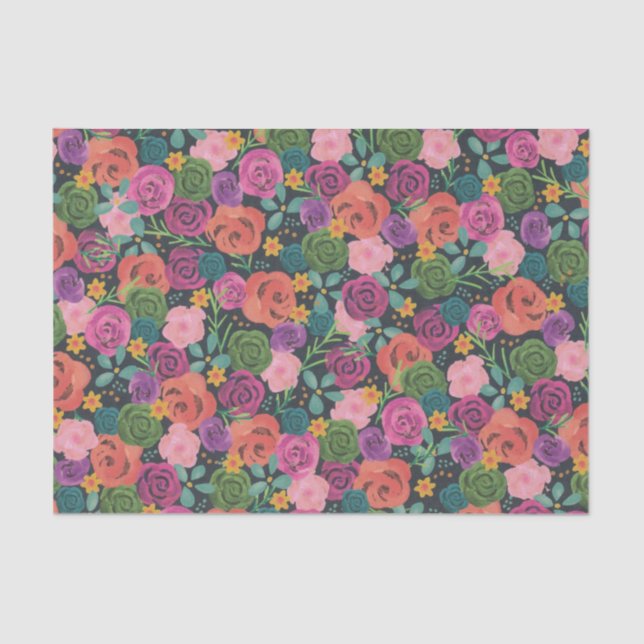 Colourful Rose Floral Flower collage Tissue Paper (Front)