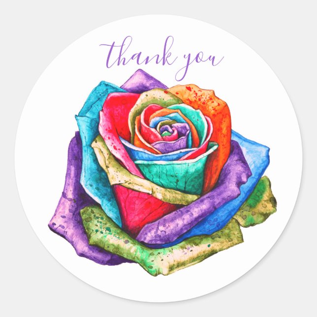 Colourful Rose Floral Thank You Sticker (Front)
