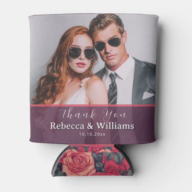 Colourful Rose Floral Wedding Can Cooler (Front)
