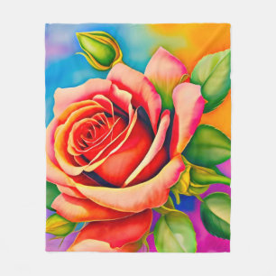 Colourful Rose Flower Digital Painting Fleece Blanket