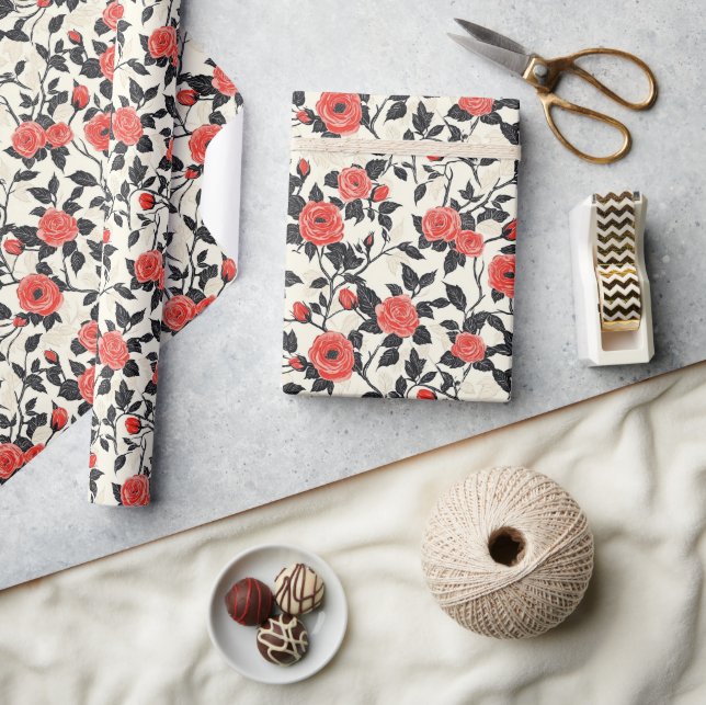 Colourful Rose Flower Minimalist Wrapping Paper (Crafts)