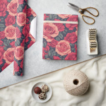 Colourful Rose Flower Retro Wrapping Paper