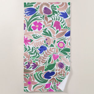 Colourful Rose Gold Floral Leaf Illustrations Beach Towel
