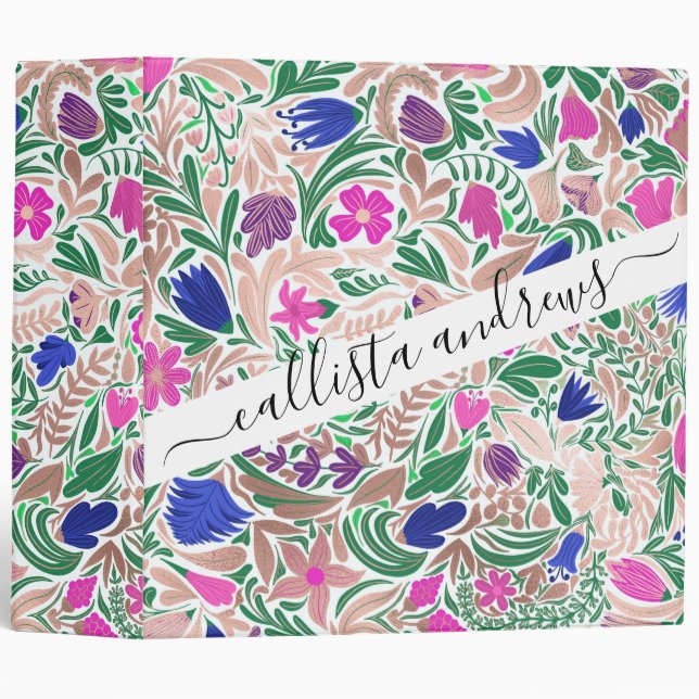 Colourful Rose Gold Floral Leaf Illustrations Binder (Front/Spine)