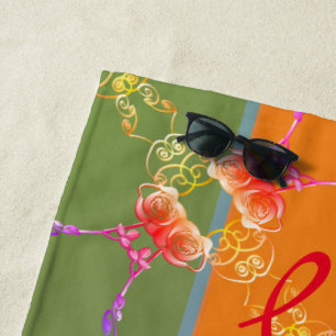 Colourful Rose Hearts With Her Name   Beach Towel
