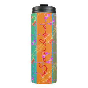 Colourful Rose Hearts With Her Name    Thermal Tumbler
