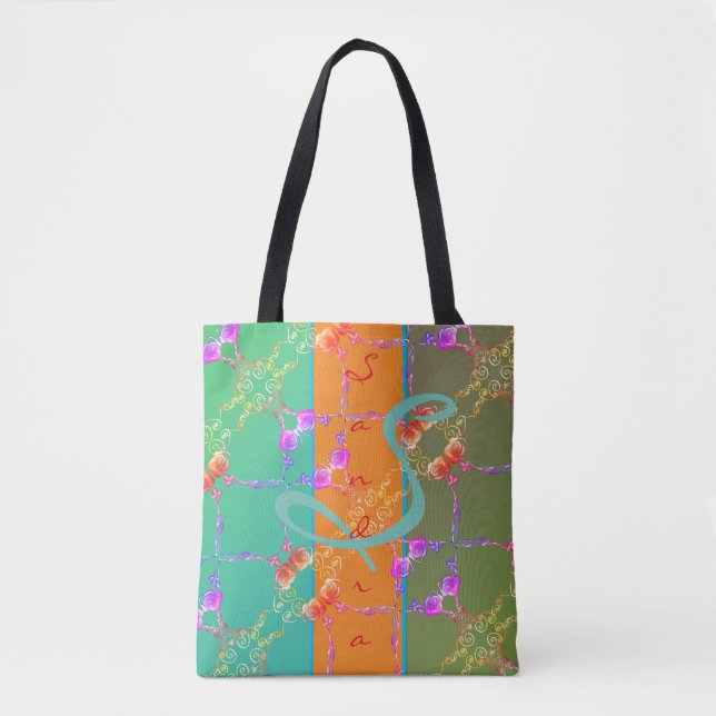 Colourful Rose Hearts With Her Name    Throw Pillo Tote Bag (Front)