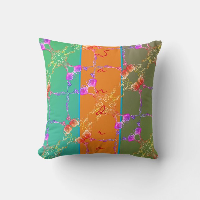 Colourful Rose Hearts With Her Name    Throw Pillow (Front)