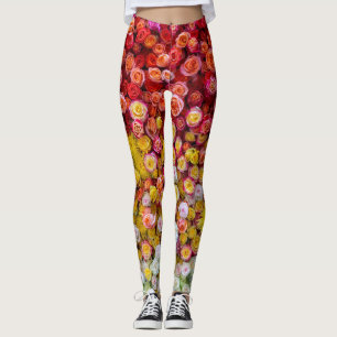 Colourful Roses and Chrysanthemums Floral Gradient Leggings