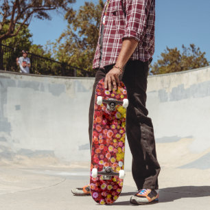 Colourful Roses and Chrysanthemums Floral Gradient Skateboard